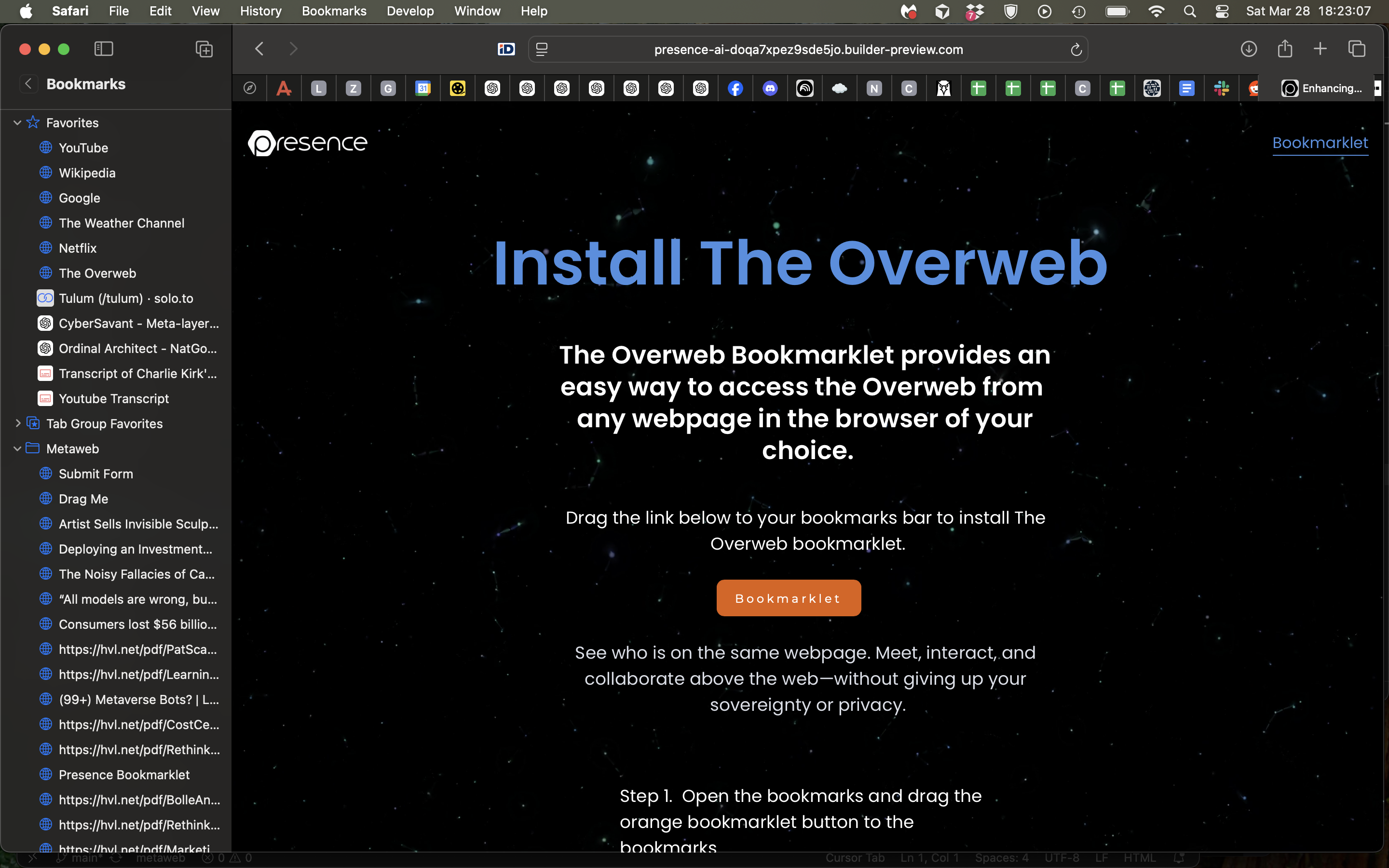 Step 2: bookmarks bar with The Overweb bookmark
